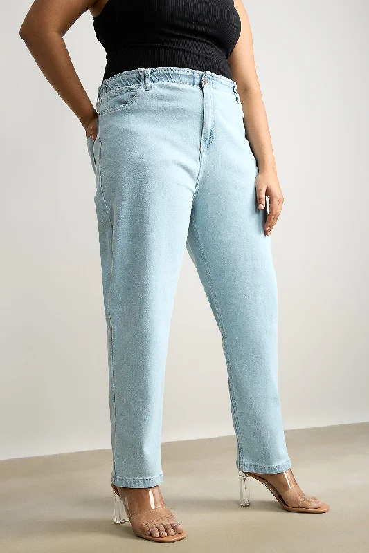 women's denim jeans for winterStretchy Light Wash Mom Jeans