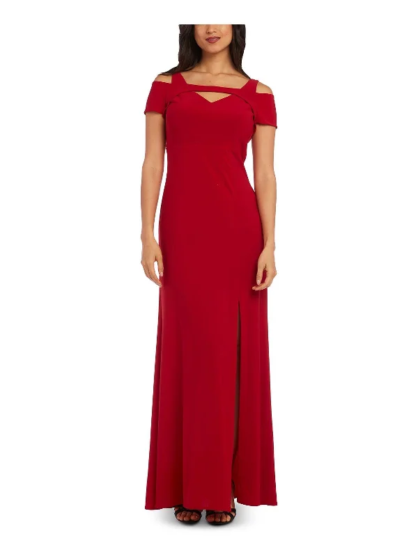 long party dressesPetites Womens Cold Shoulder Jersey Evening Dress