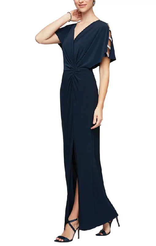 pastel party dresses16 - alex evenings navy embellished short sleeve gown