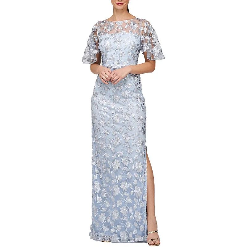 polyester party dressesBrooke Womens Embroidered Floral Evening Dress