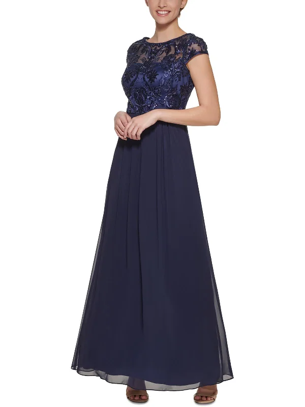 ruffle party dressesWomens Chiffon Embroidered Evening Dress