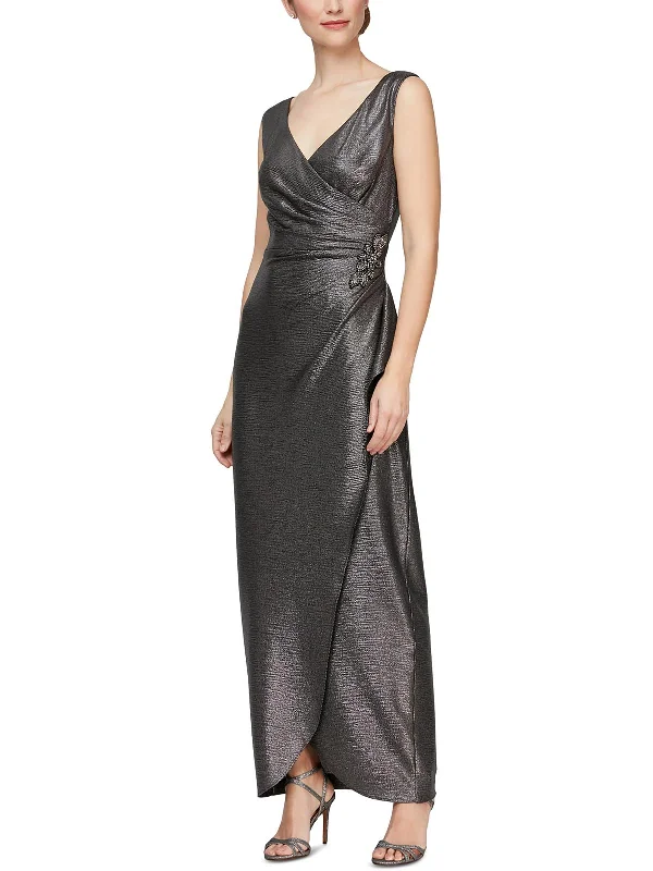 affordable luxury party dressesWomens Metallic Draped Evening Dress