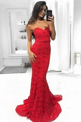 mini party dressesRed Lace Long Prom Evening Dress