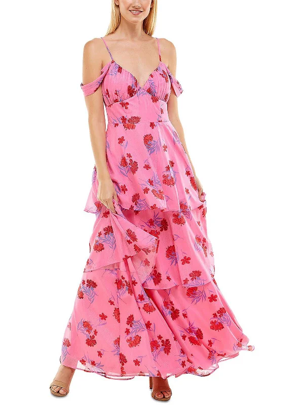 pastel party dressesJuniors Womens Floral Tiered Evening Dress