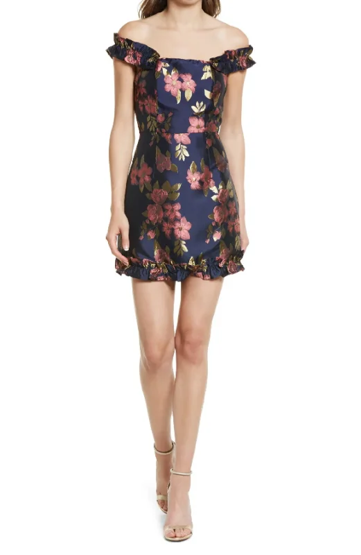 affordable party dressesM - lulus navy off the shoulder ruffled floral party dress