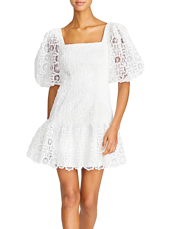 illusion-sleeve party dressesWomens Lace Ruffled Cocktail and Party Dress