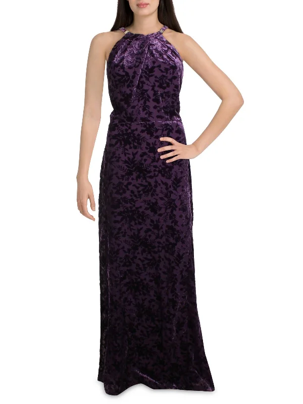 metallic party dressesWomens Velvet Embellished Evening Dress