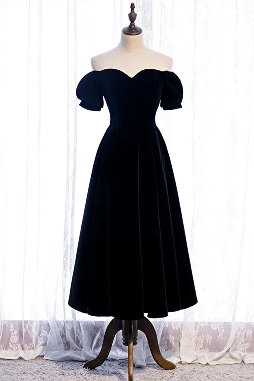 ball gown party dressesOff the Shoulder Black Velvet Party Dress