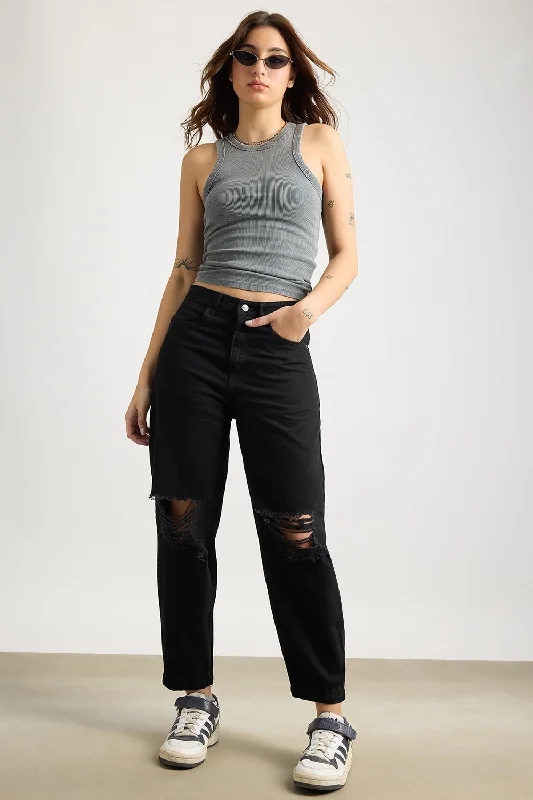 women's denim jeans for formal eventsRelaxed Distress Black Jeans