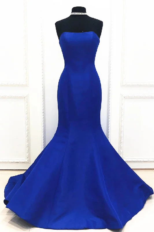 A-line party dressesMermaid Strapless Royal Blue Long Evening Dress