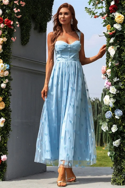 off-the-shoulder party dressesPrincess Blue A-line Tea Length Party Dress