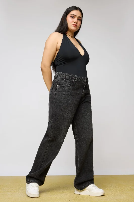 women's denim jeans for a chic appearanceCharcoal Chic Curve Straight Jeans