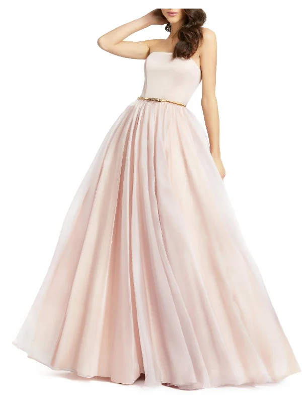 illusion-sleeve party dressesWomens Strapless Full Length Evening Dress