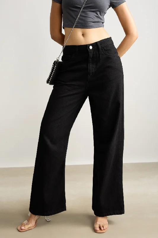 women's denim jeans for a night outHigh Waisted Wide Black Jeans