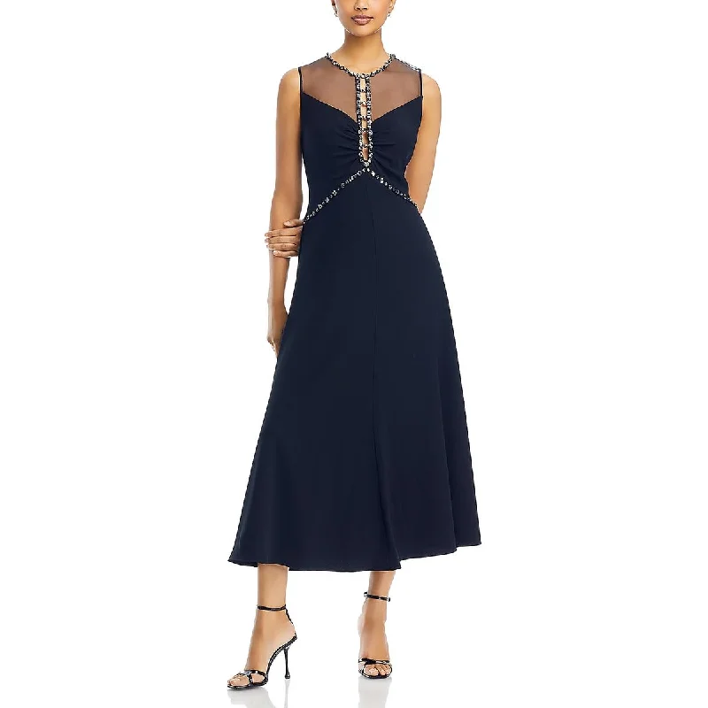 breathable party dressesEverly Womens Embellished Illusion Evening Dress