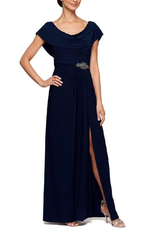 neon party dresses12 - alex evenings navy double cowl gown