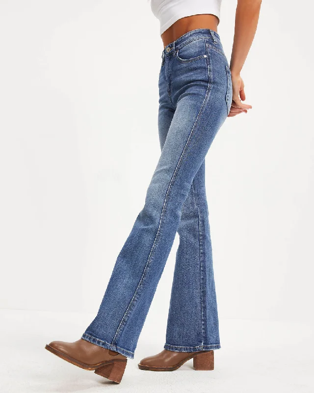 women's denim jeans for petite womenRetro High Rise Bell Bottom Denim