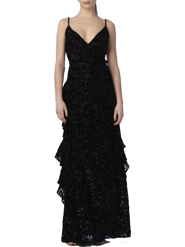 tulle party dressesWomens Velvet Ruffled Evening Dress