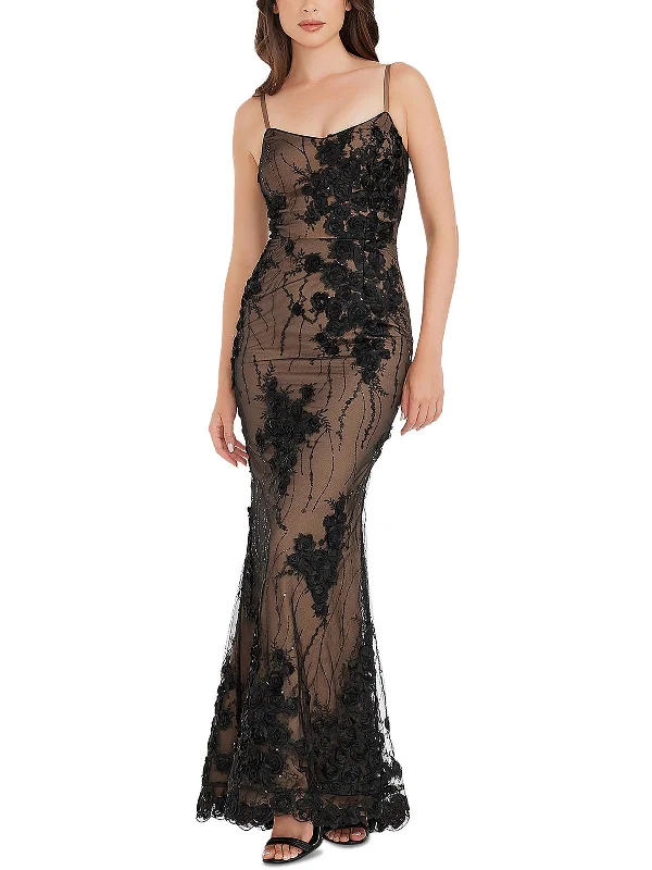 spring party dressesGiovanna Womens Lace Overlay V-Neck Evening Dress