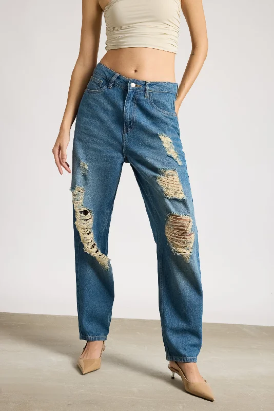 women's denim jeans for a trendy vibeRelaxed Fit Rustic Ripped Denim