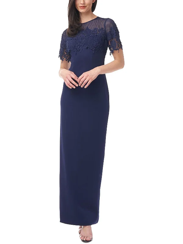 sequined party dressesWomens Embroidered Illusion Evening Dress