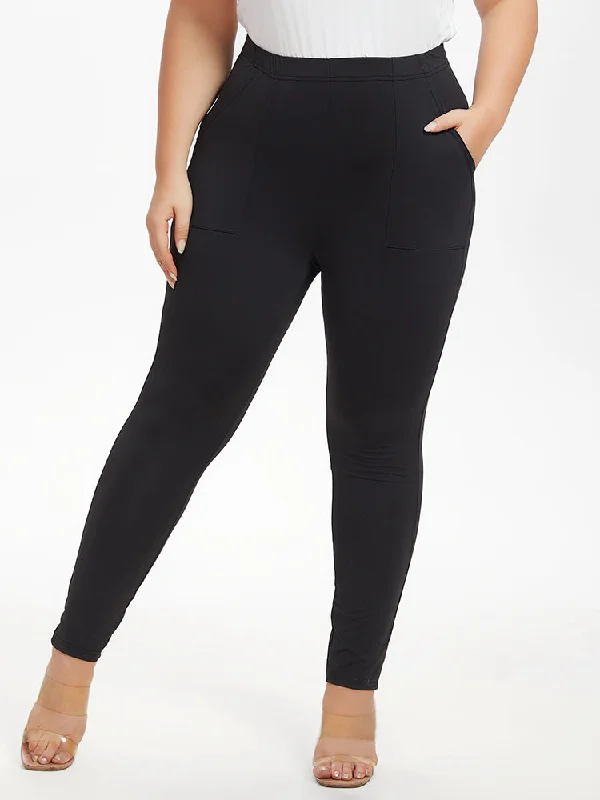 Solid Pocket Patched Leggings