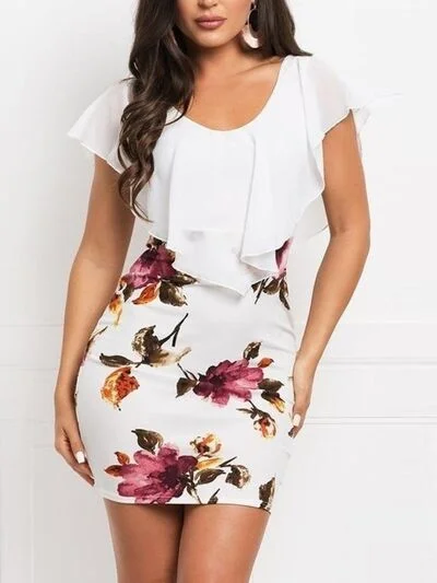 plus-size floral Mimi dresses for all seasonsPrinted Ruffled Cap Sleeve Mini Dress