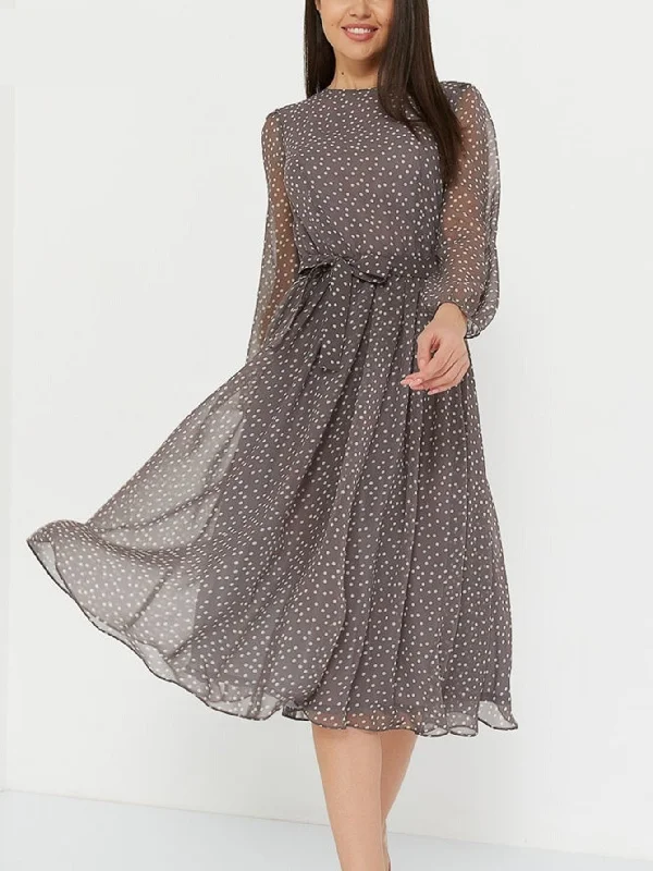 off-the-shoulder midi dressesCityHottie - Summer Outfits Fashion Trends Elegant Dot Print Long Sleeve Polka Dress O Neck Chiffon A Line Women Casual Dress Vintage Midi Vestidos