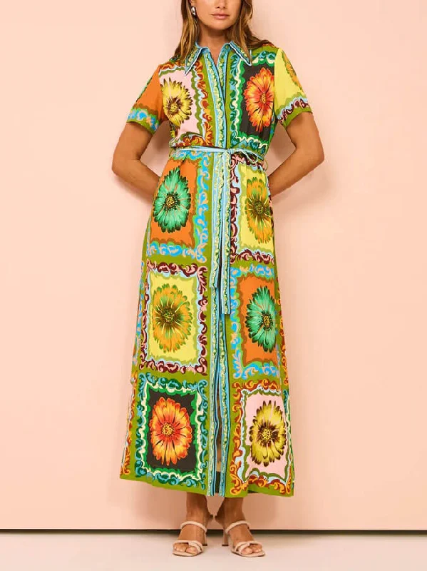 midi dresses for curvesSpecial Sunflower Stylish Print Midi Dress