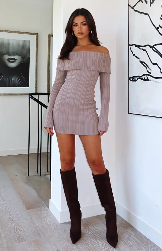 women's Mimi dresses with adjustable strapsCome And Find Me Long Sleeve Mini Dress Taupe