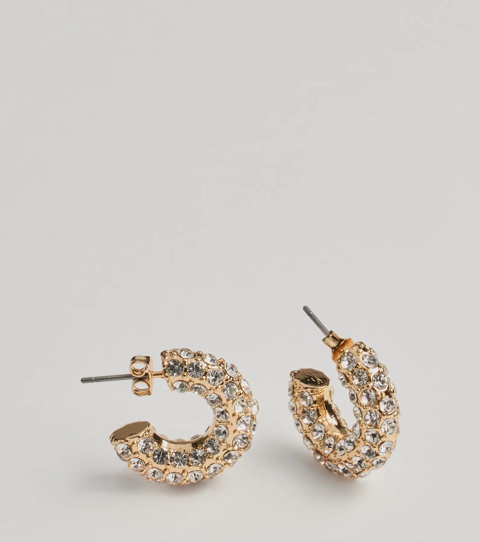 elegant and sophisticated Mimi dresses for a night out on the town.Rhinestone Glam Mini Hoop Earrings