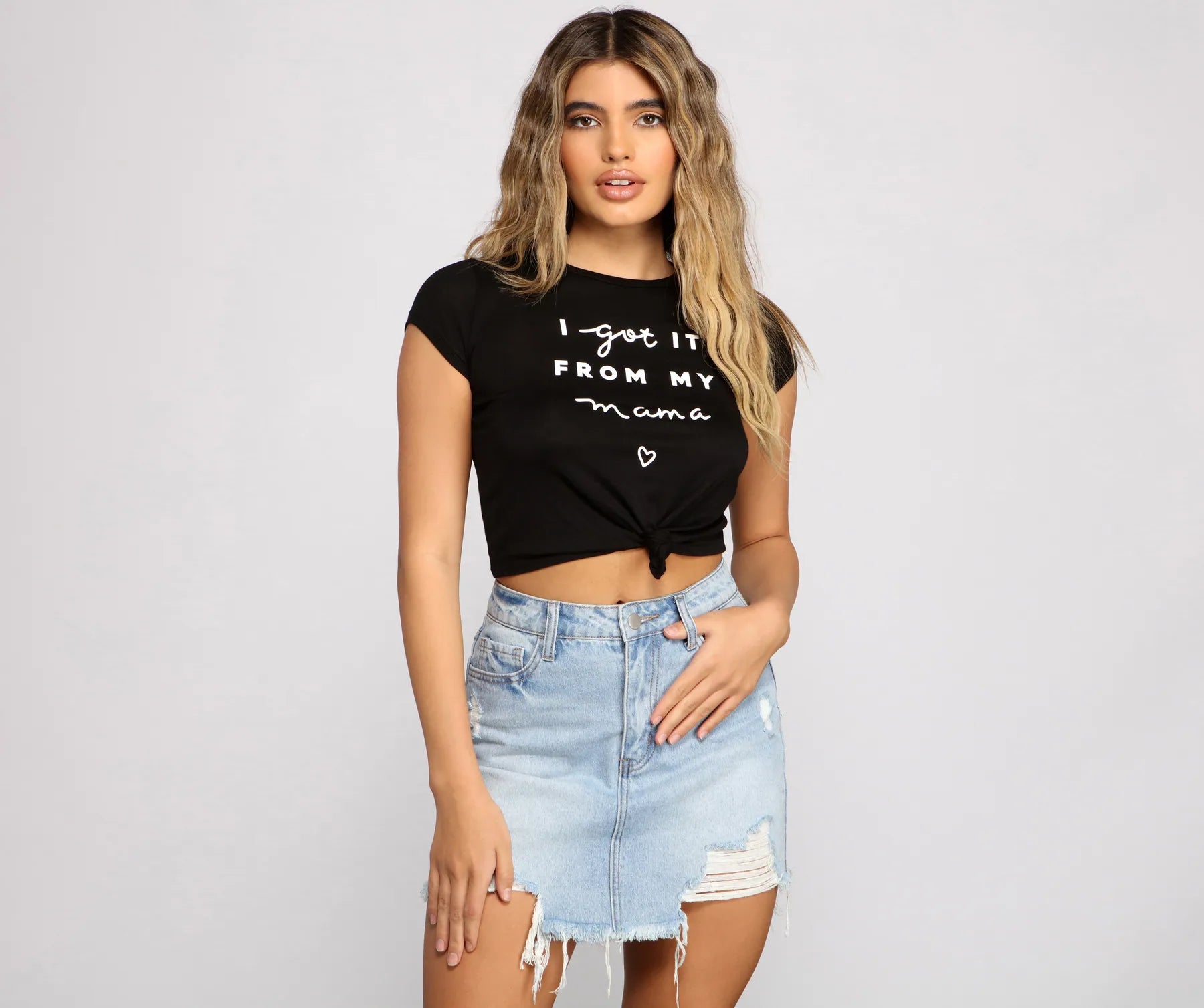 women's T-shirts for winterGot It From My Mama Crop Knot Tee