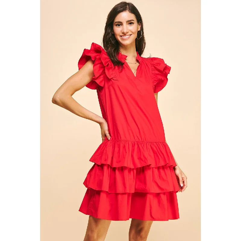 size-inclusive floral Mimi dresses for diverse fitsVivianne Red Ruffle Tiered Mini PINCH Dress