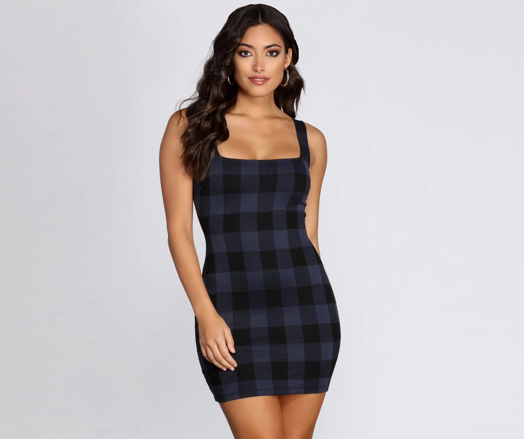 short lace Mimi dresses for casual elegancePoised In Plaid Sleeveless Mini Dress