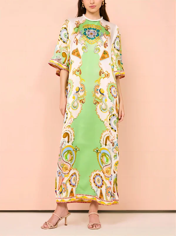 midi dresses for winterUnique Cashew Floral Charming Print Loose Midi Dress