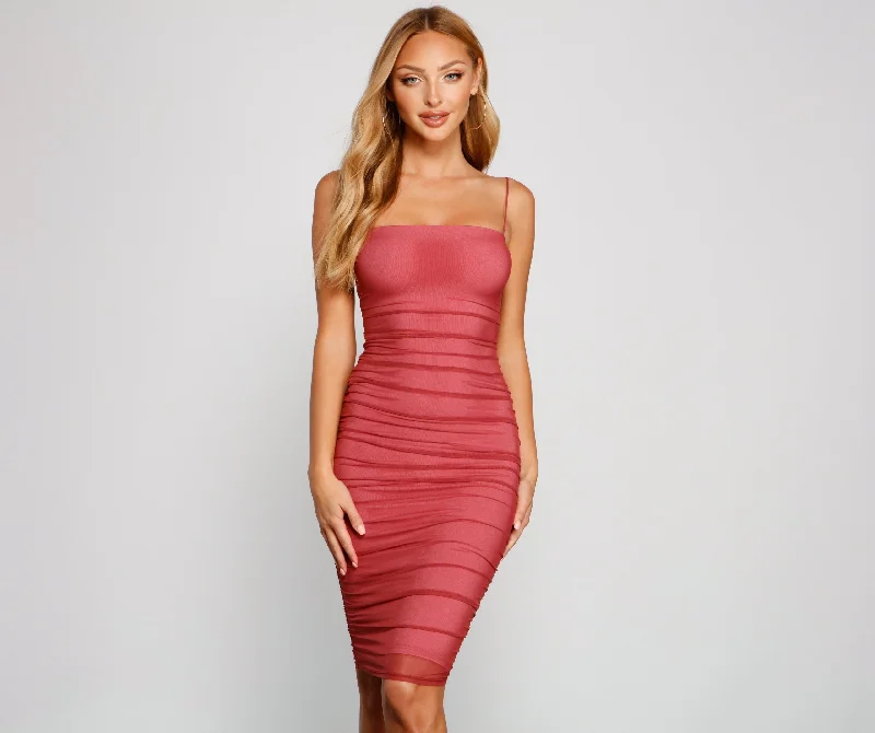 lined midi dressesFab And Flirty Charming Mesh Midi Dress