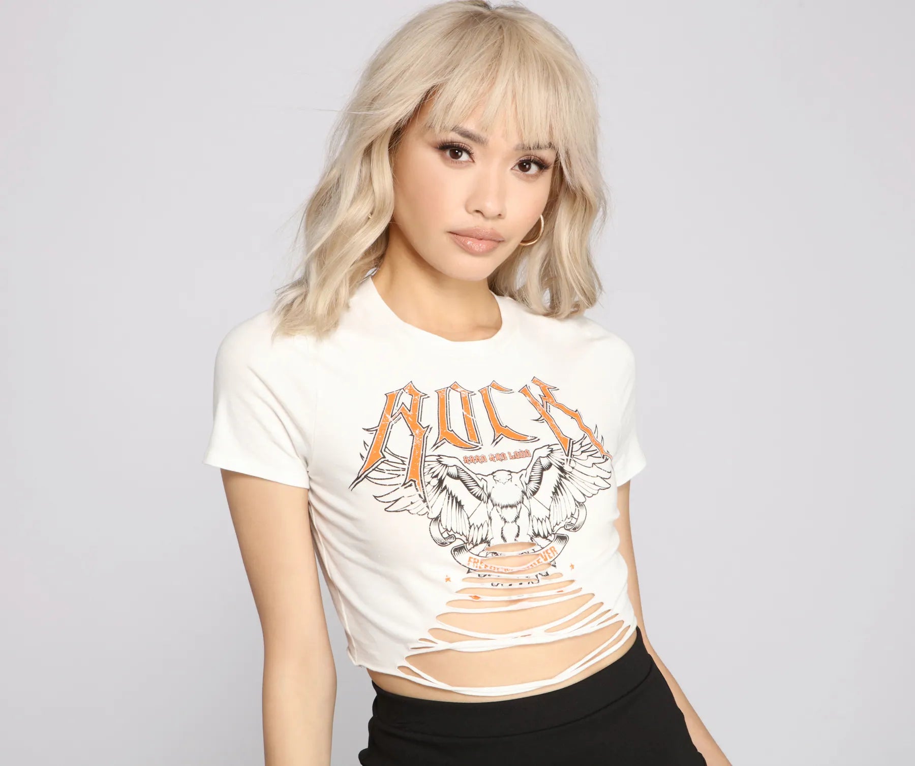 women's T-shirts with V-necksRocker Chic Cropped Graphic Tee