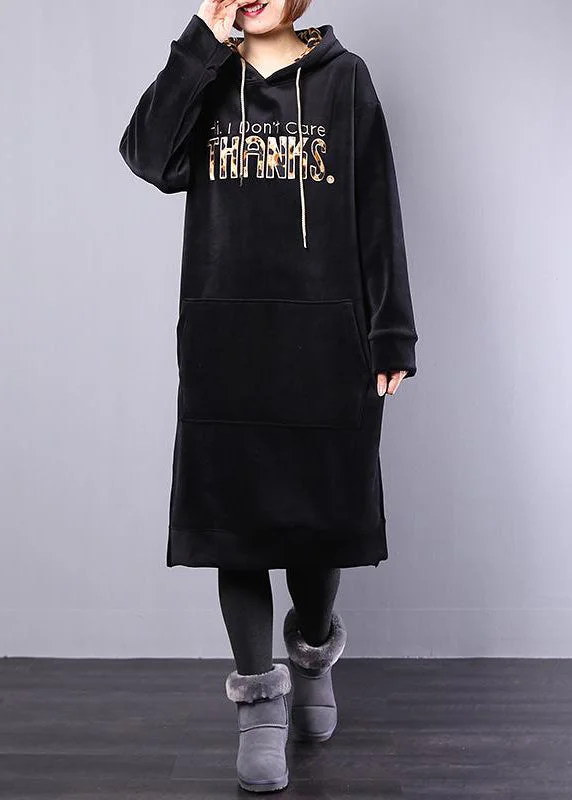 mini midi dressesBeautiful cotton Wardrobes Pakistani Hoodie Drawstring Letter Fleece Loose Midi Dress