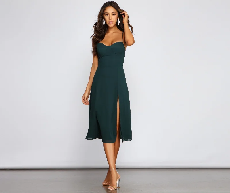 midi dresses with lace detailsChic Flowy Stylish Chiffon Midi Dress