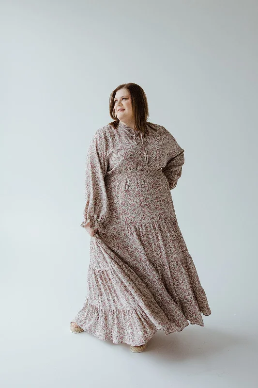 plus-size casual midi dressesLONG BLOUSON SLEEVED BOHO DRESS IN MIDI LENGTH