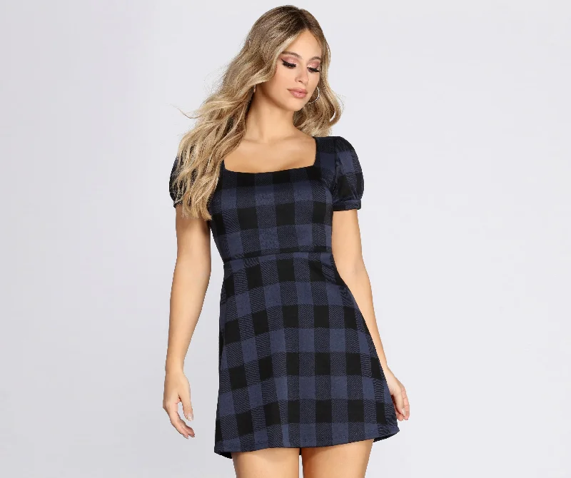 petite Mimi dresses for short womenCheck It Plaid Mini Dress