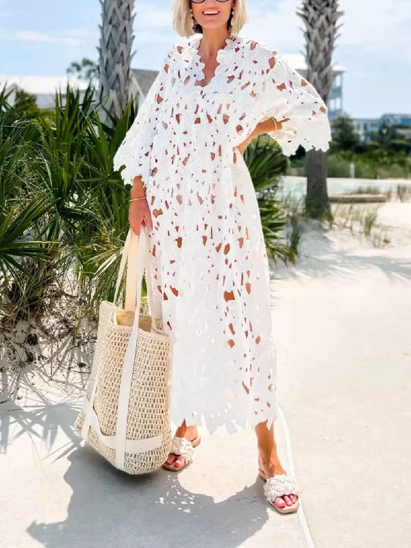 floral lace midi dressesLace Cover Up Charming Beach Midi Dress