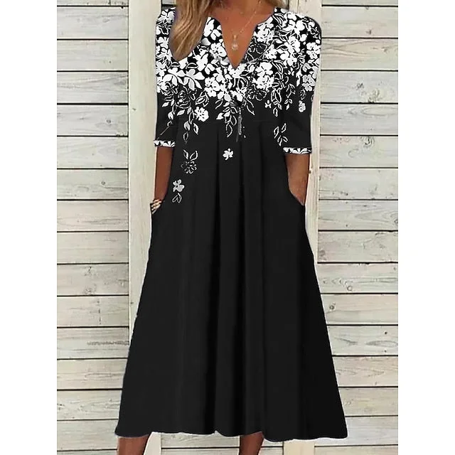 plus-size casual midi dressesCityHottie - Women's Casual Dress T Shirt Dress Tee Dress Shift Dress Midi Dress Black Wine Blue Half Sleeve Floral Patchwork Summer Spring Crew Neck Fashion 2024 S M L XL 2XL 3XL