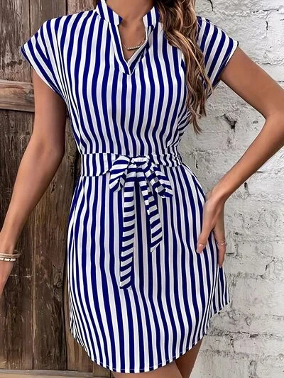 maxi Mimi dresses with flutter sleevesTied Striped Cap Sleeve Mini Dress