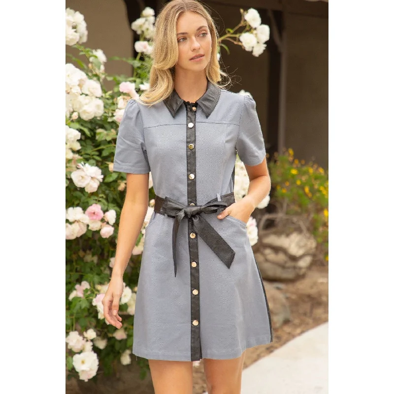 chic maxi Mimi dresses with slitsCameron Canvas and Leather Mini Shirt VOY Dress-SALE