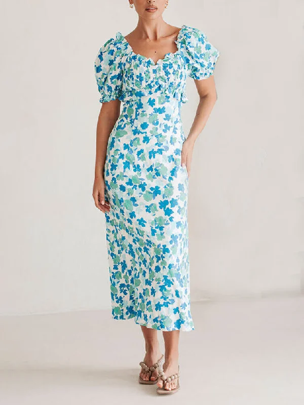 casual midi dressesSummer Fresh Floral Charming Off-Shoulder Midi Dress