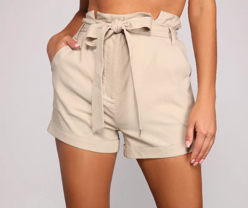 women's convertible shortsElevated Basics High Waist Paperbag Shorts