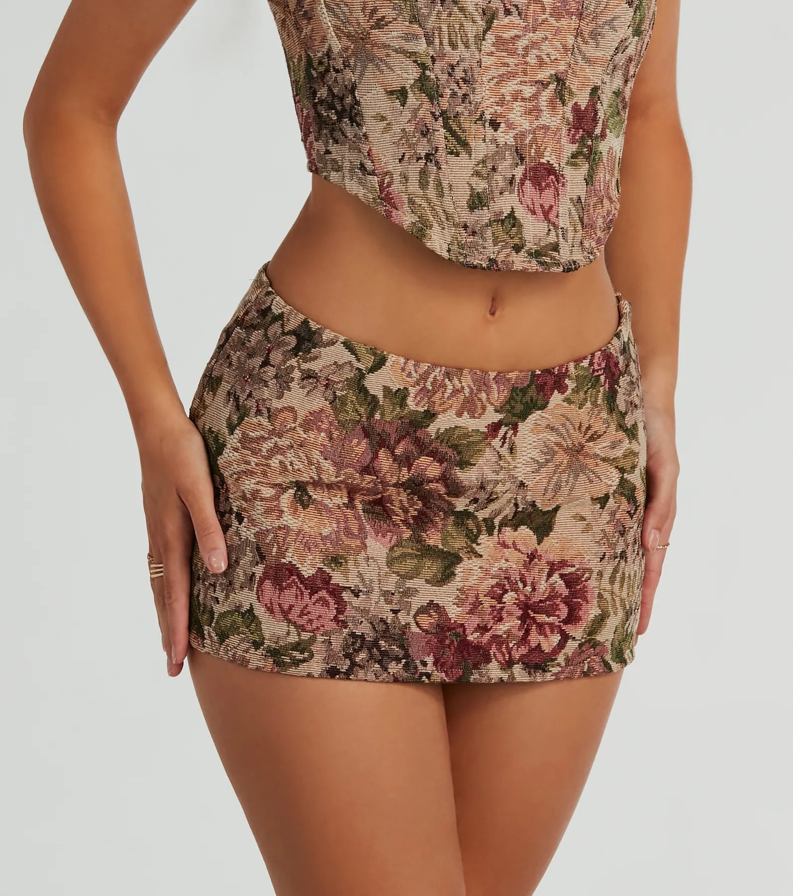 sustainable cotton Mimi dresses for eco-conscious fashionSo Rare Floral Tapestry Micro Mini Skort