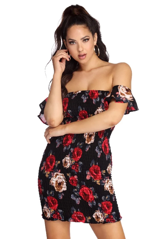 designer-inspired Mimi dresses for luxury on a budgetSmocked Over Florals Mini Dress