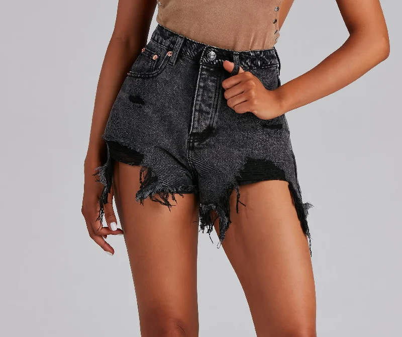 women's zippered shortsEdgy Vibes Acid Wash Denim Shorts